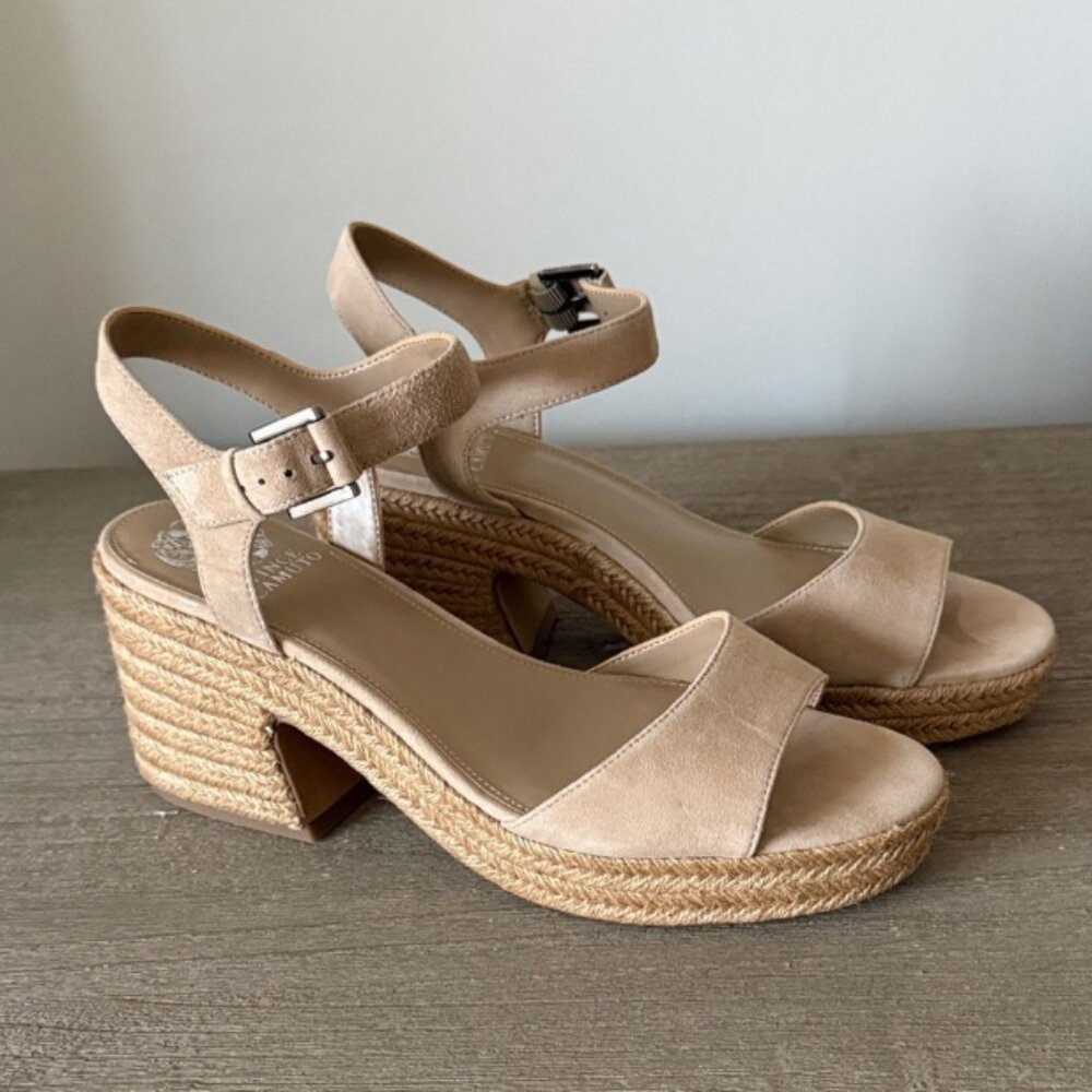 NWB Vince Camuto Ranneli Espadrille Sandal in Tortilla True Suede Tan Size 10